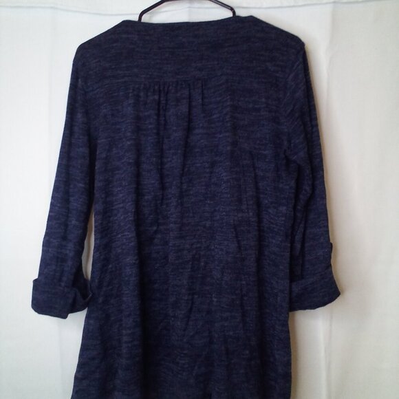 New Directions Shirt Women L Long Roll Tab Sleeve Pleated Top Button Blue - Picture 13 of 16